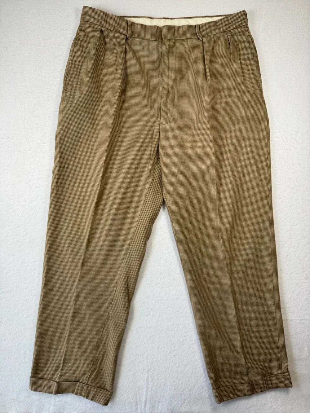 Polo Ralph Lauren Brown Houndstooth Pleated Cuffed Dress Pants